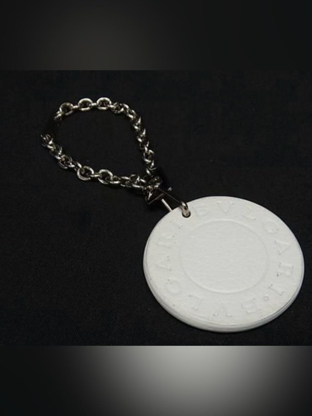 Bvlgari white leather disc keychain key charm purse charm